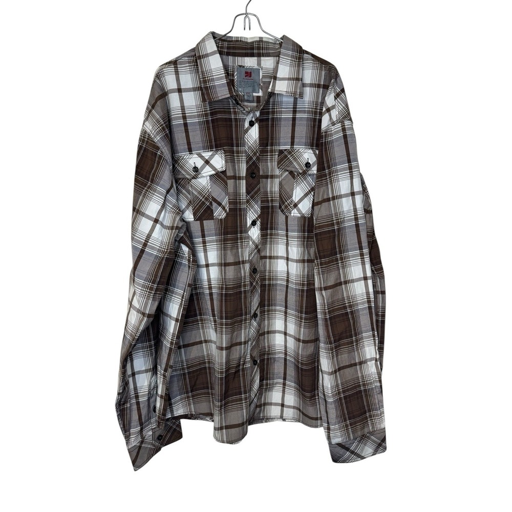 PJ Mark Men's Shirt Plaid Long Sleeve Oversized Button-Up Pockets‎ Brown 4XL